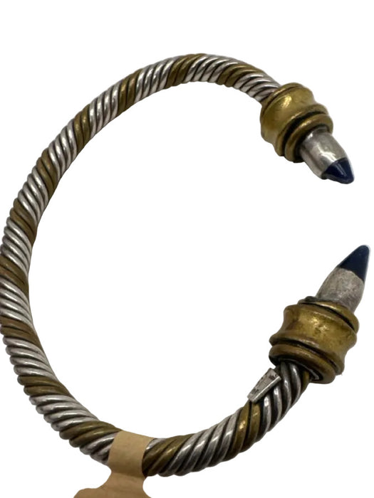 Silver, gold & black 925 Silver Malachite Brass Cable Cuff Bracelet