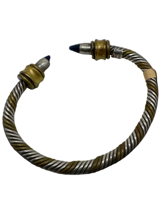 Silver, gold & black 925 Silver Malachite Brass Cable Cuff Bracelet Silver, gold & black