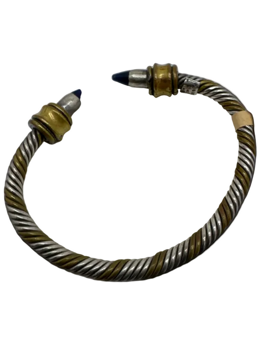 Silver, gold & black 925 Silver Malachite Brass Cable Cuff Bracelet Silver, gold & black