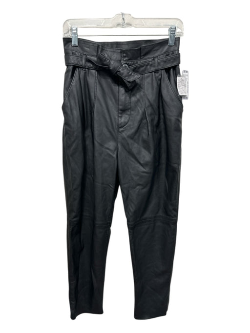 Free People Size 4 Black PU leather High Rise Paperbag Waist Sash Tapered Pants Black / 4