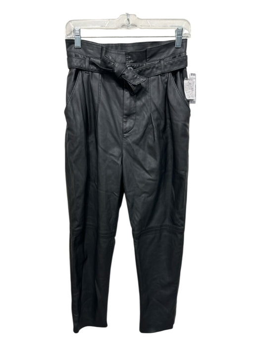 Free People Size 4 Black PU leather High Rise Paperbag Waist Sash Tapered Pants Black / 4