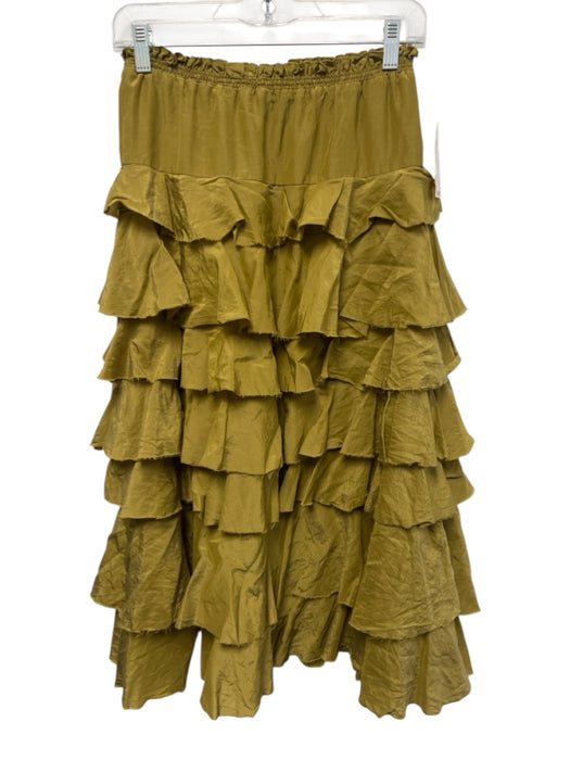 Zara Size Small Chartreuse Yellow Viscose Blend Elastic Waist Tiered Maxi Skirt Chartreuse Yellow / Small