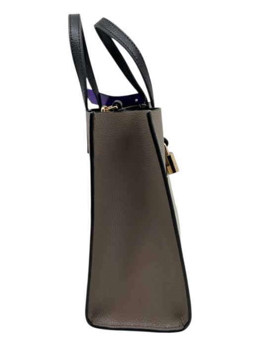 Marc Jacobs Taupe, Cream, Black Pebbled Leather Zip Close Colorblock Padlock Bag Taupe, Cream, Black / Small