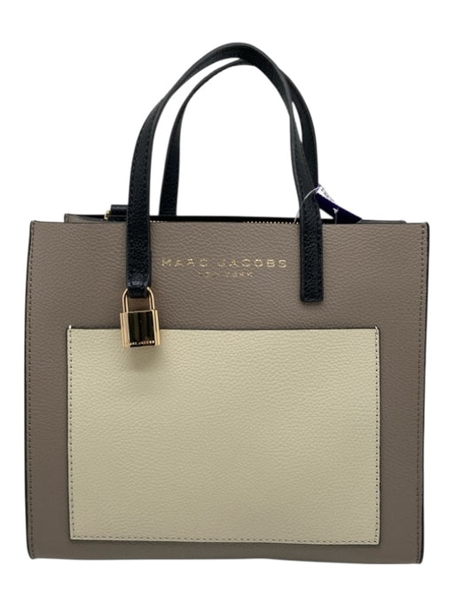Marc Jacobs Taupe, Cream, Black Pebbled Leather Zip Close Colorblock Padlock Bag Taupe, Cream, Black / Small
