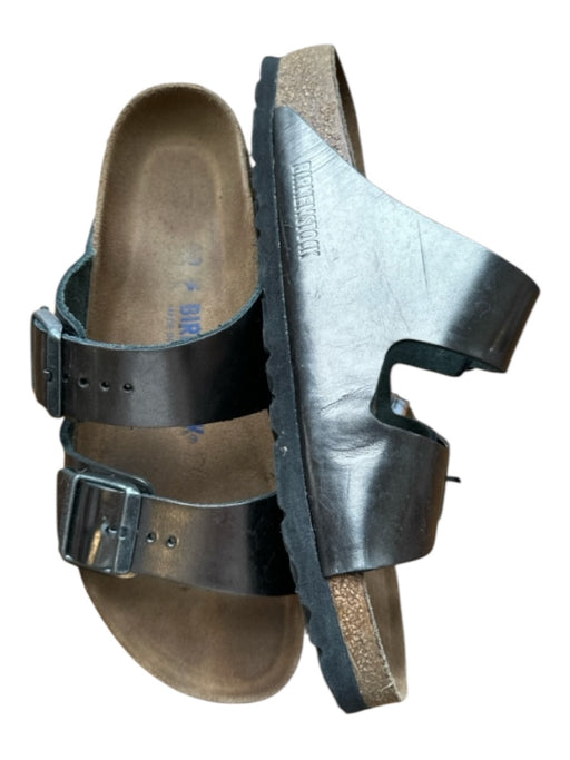 Birkenstock Shoe Size 40 Silver Leather Metallic 2 Buckles Sandals Silver / 40