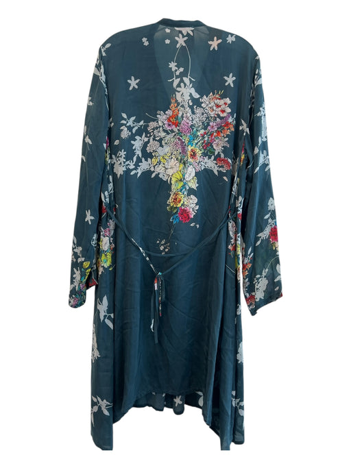 Johnny Was Size Large Teal & Multi Silk floral print Button Down Belted Dress Teal & Multi / Large