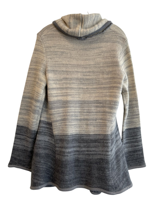 Free People Size Medium Cream & Gray Acrylic Hood Snap Closure Sweater Coat Cream & Gray / Medium