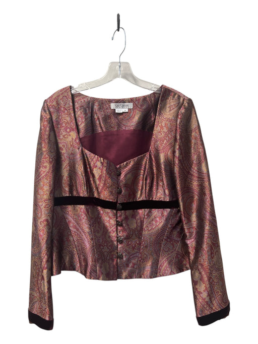 Kay Unger Size 14 Burgundy Silk & Rayon Square Neck Velvet Accents Paisley Set Burgundy / 14
