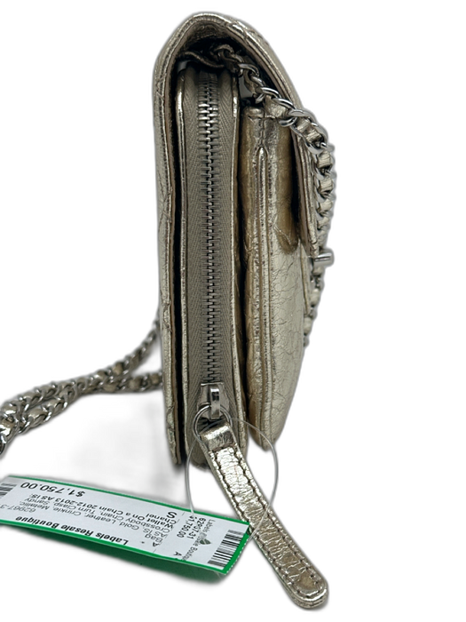 Chanel Gold Leather Crinkle Metallic Crossbody Chain Turn Clasp Bag Gold / S