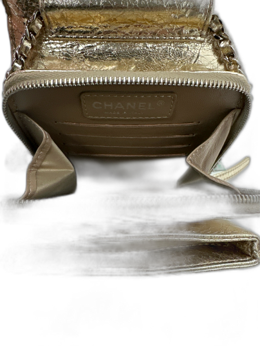 Chanel Gold Leather Crinkle Metallic Crossbody Chain Turn Clasp Bag Gold / S