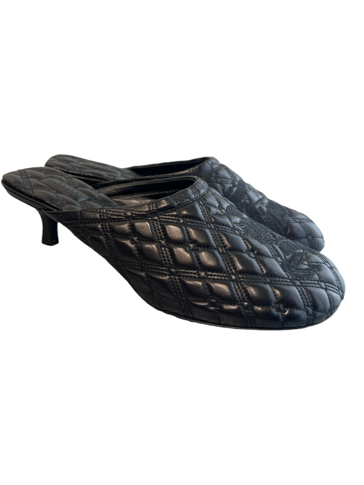 Burberry Shoe Size 38 Black Lambskin Leather Diamond Quilted Kitten Heel Shoes Black / 38