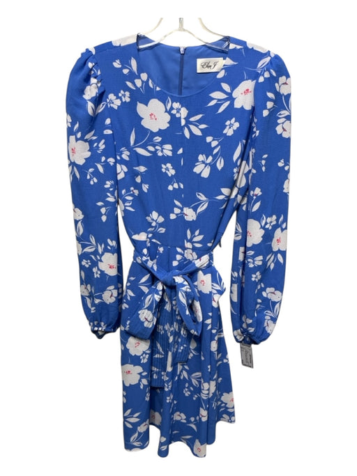 Eliza J Size 2 Blue, White & Pink Polyester Crepe Floral Long Sleeve Dress Blue, White & Pink / 2