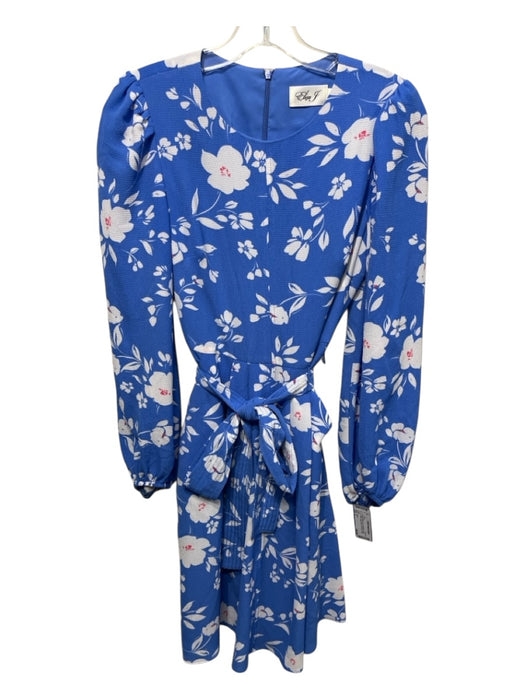Eliza J Size 2 Blue, White & Pink Polyester Crepe Floral Long Sleeve Dress Blue, White & Pink / 2