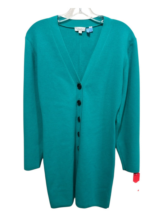 A.L.C. Size Medium Teal Polyester & Viscose V Neck Button Down 3/4 Sleeve Dress Teal / Medium