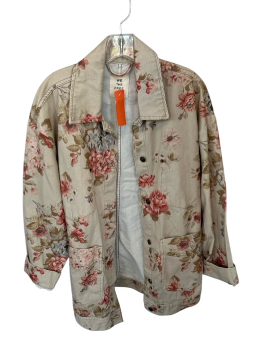 We The Free Size XS Tan & Red Cotton Long Sleeve Flowers Oversized Jacket Tan & Red / XS