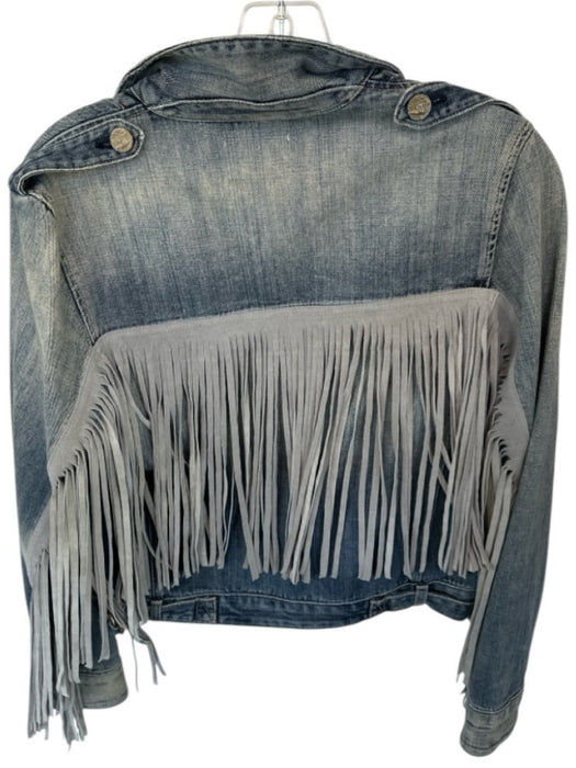 McGuire Size S Dark Wash Cotton Suede Fringe Denim Jacket Dark Wash / S