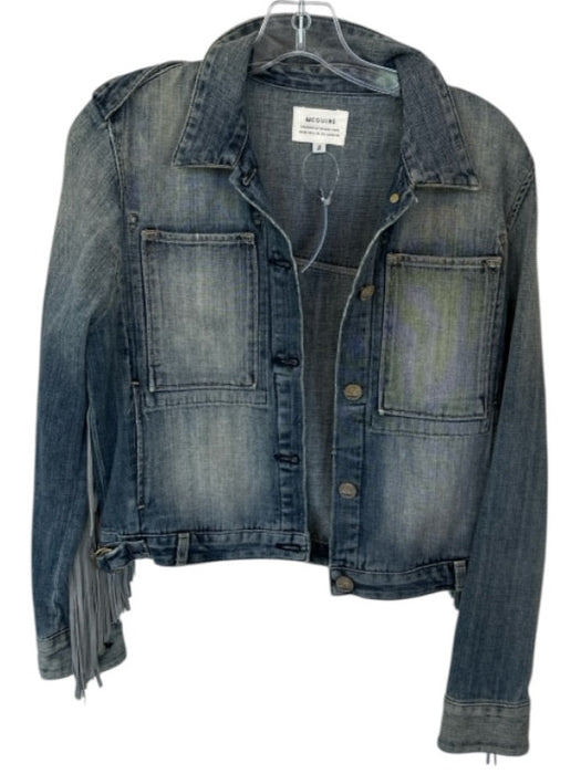 McGuire Size S Dark Wash Cotton Suede Fringe Denim Jacket Dark Wash / S