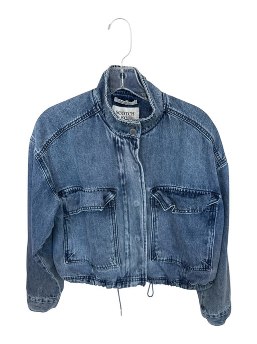Scotch & Soda Size XS Denim Cotton Blend Button Up Pockets Zipper Bomber Jacket Denim / XS