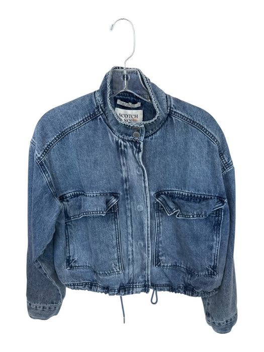 Scotch & Soda Size XS Denim Cotton Blend Button Up Pockets Zipper Bomber Jacket Denim / XS