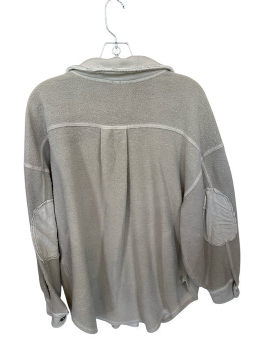 Free People Size S Light Gray Cotton Blend Button Front Patch Detailing Jacket Light Gray / S