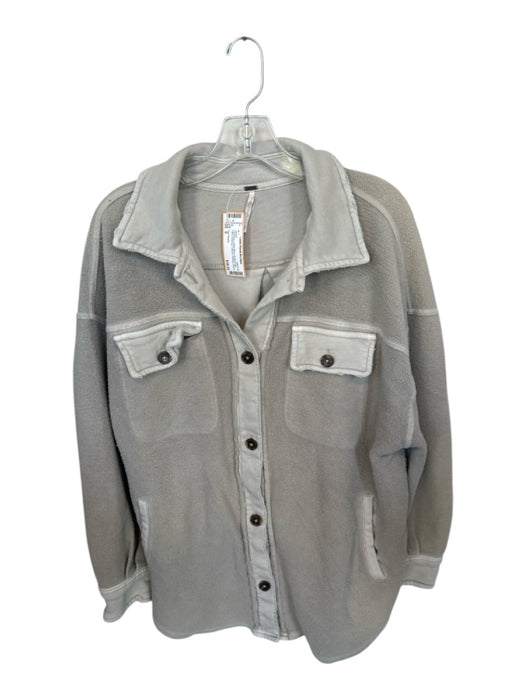 Free People Size S Light Gray Cotton Blend Button Front Patch Detailing Jacket Light Gray / S