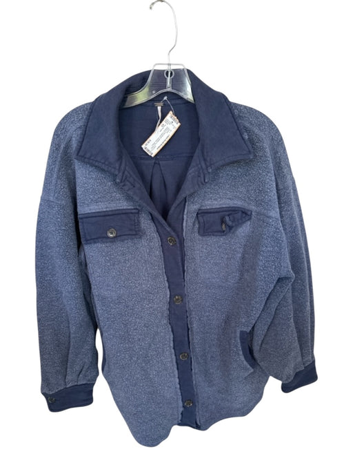 Free People Size XS Navy Cotton Blend Button Front Patch Detailing Jacket Navy / XS