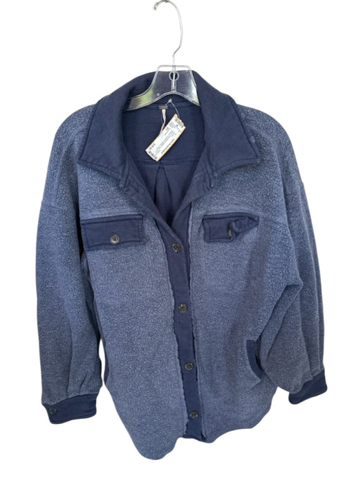 Free People Size XS Navy Cotton Blend Button Front Patch Detailing Jacket Navy / XS