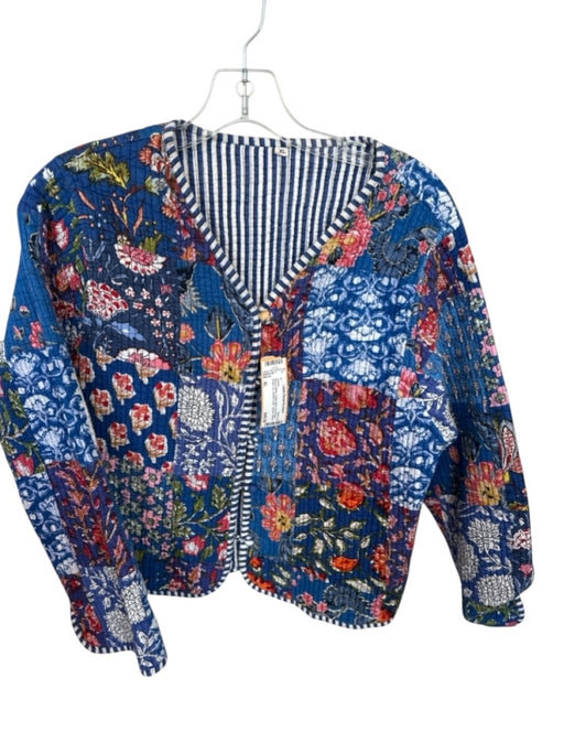 Size XL Blue & White Cotton Blend Reversible Button Up Quilted Collar Jacket Blue & White / XL
