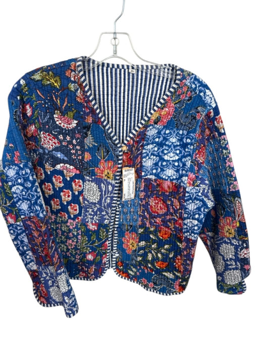 Size XL Blue & White Cotton Blend Reversible Button Up Quilted Collar Jacket Blue & White / XL