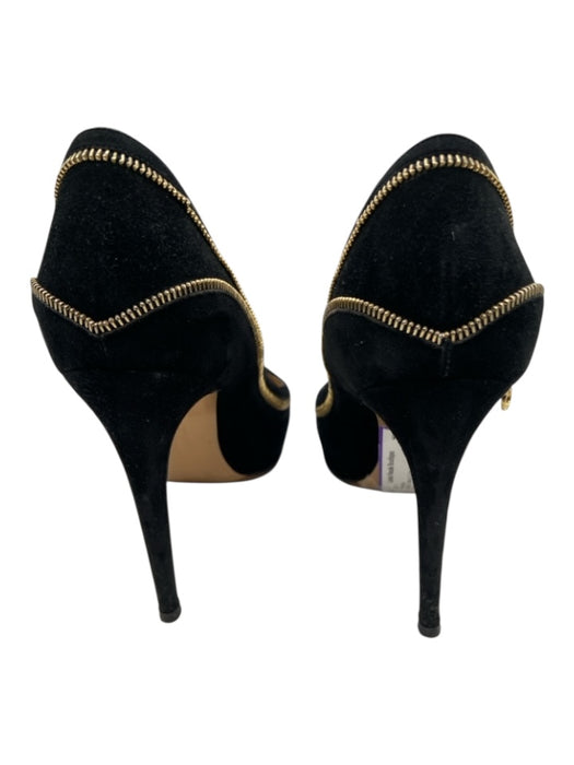 Salvatore Ferragamo Shoe Size 7 Black & Gold Suede Zipper Detail Round Toe Pumps Black & Gold / 7
