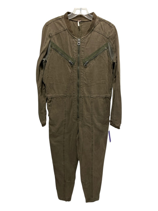 Free People Size 0 Olive Green Cotton Blend Long Sleeve Fabric Block Jumpsuit Olive Green / 0