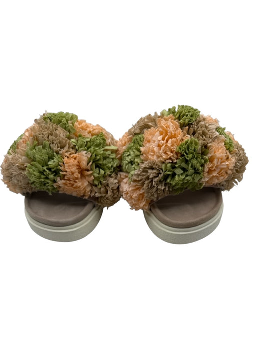 Inuikii Shoe Size 38 Beige, Pink, Green Paper Suede Rubber Pom Pom Mule Sandals Beige, Pink, Green / 38