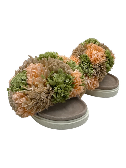 Inuikii Shoe Size 38 Beige, Pink, Green Paper Suede Rubber Pom Pom Mule Sandals Beige, Pink, Green / 38