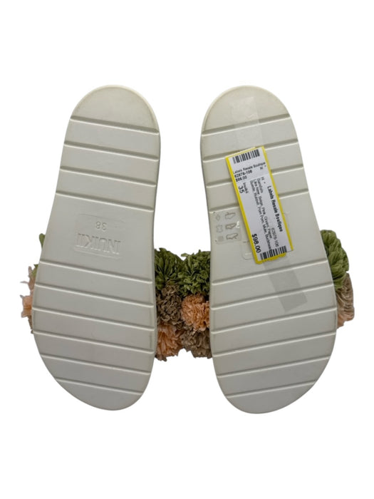 Inuikii Shoe Size 38 Beige, Pink, Green Paper Suede Rubber Pom Pom Mule Sandals Beige, Pink, Green / 38