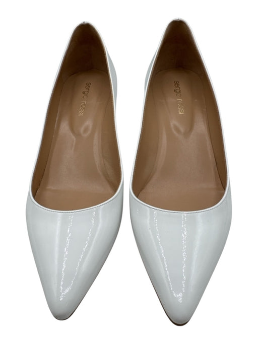 Sergio Rossi Shoe Size 38 White Patent Leather Pointed Toe Kitten Heel Pumps White / 38