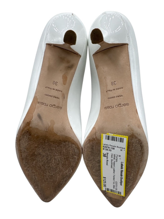 Sergio Rossi Shoe Size 38 White Patent Leather Pointed Toe Kitten Heel Pumps White / 38