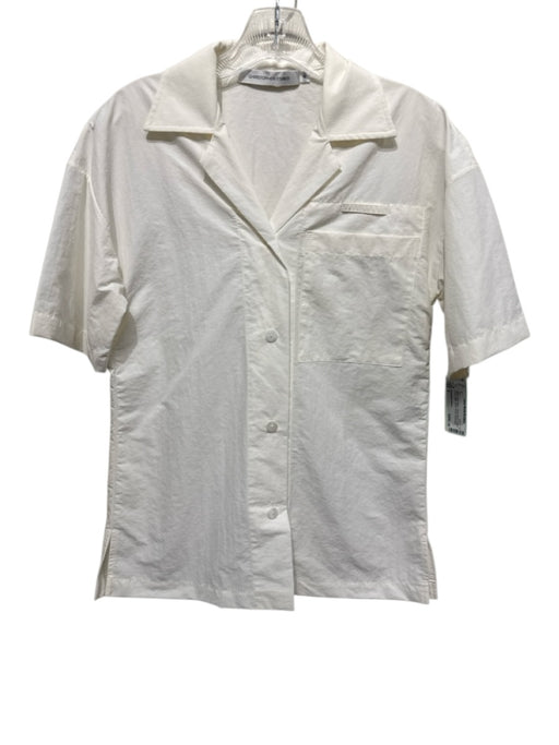 Christopher Esber Size 4 White Nylon Blend Short Sleeve Button Front Collar Top White / 4