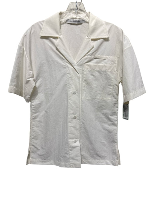 Christopher Esber Size 4 White Nylon Blend Short Sleeve Button Front Collar Top White / 4