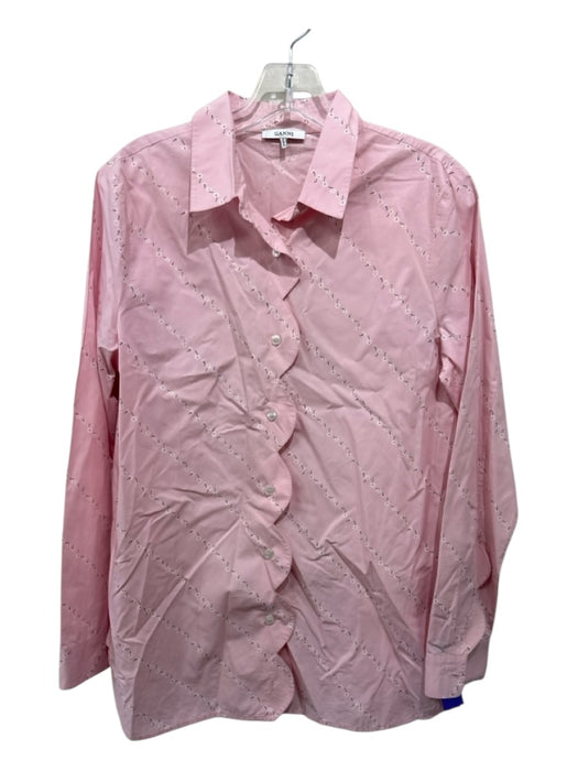 Ganni Size 38 Pink, White, black Cotton Button Up Floral Print Long Sleeve Top Pink, White, black / 38