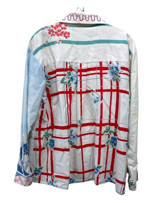 Carleen Size M White, Blue, Multi Vintage Tablecloth Pattern Block Button Up Top White, Blue, Multi / M