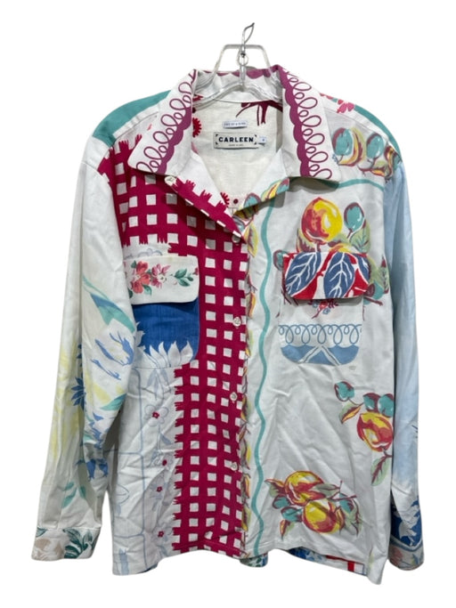 Carleen Size M White, Blue, Multi Vintage Tablecloth Pattern Block Button Up Top White, Blue, Multi / M