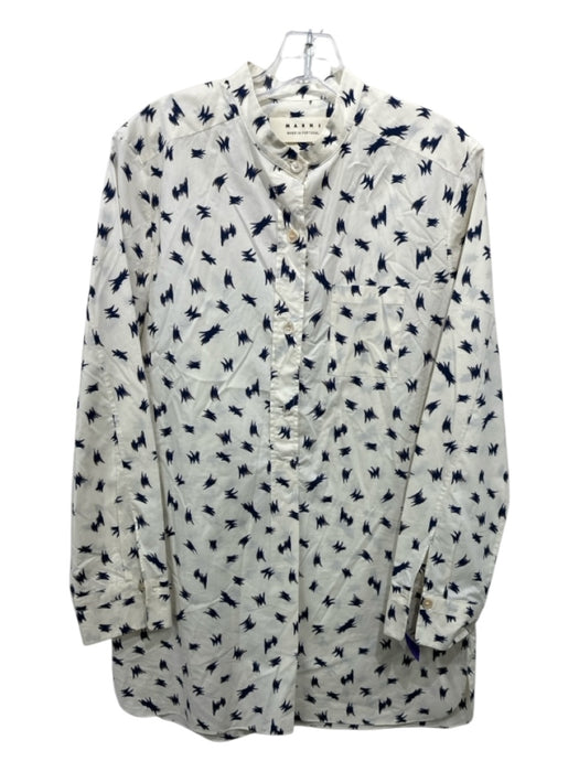 Marni Size Est L Cream, Blue, Beige Cotton Abstract Print Button Up Top Cream, Blue, Beige / Est L