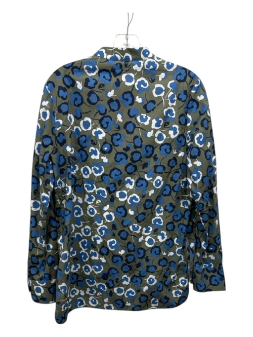 Piazza Sempione Size 42 Green, Blue, White Cotton Half Button Floral Print Top Green, Blue, White / 42