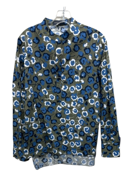 Piazza Sempione Size 42 Green, Blue, White Cotton Half Button Floral Print Top Green, Blue, White / 42