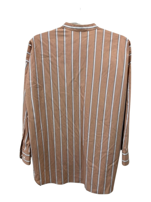 Oroton Size 6 Brown, White, Multi Cotton Striped Button Up Breast Pockets Top Brown, White, Multi / 6