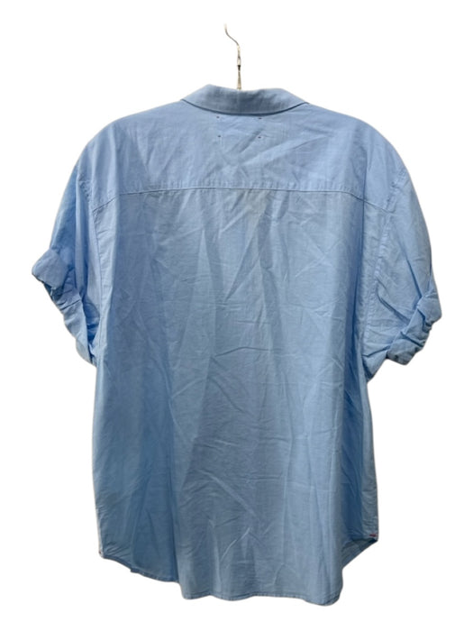XiRENA Size S Blue Cotton Button Up Short Sleeve Collar Top Blue / S