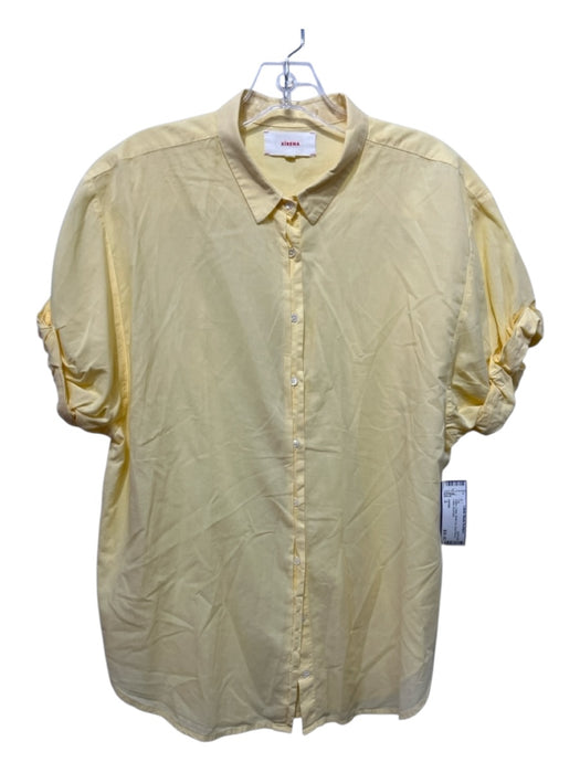 XiRENA Size S Yellow Cotton Button Up Short Sleeve Collar Top Yellow / S