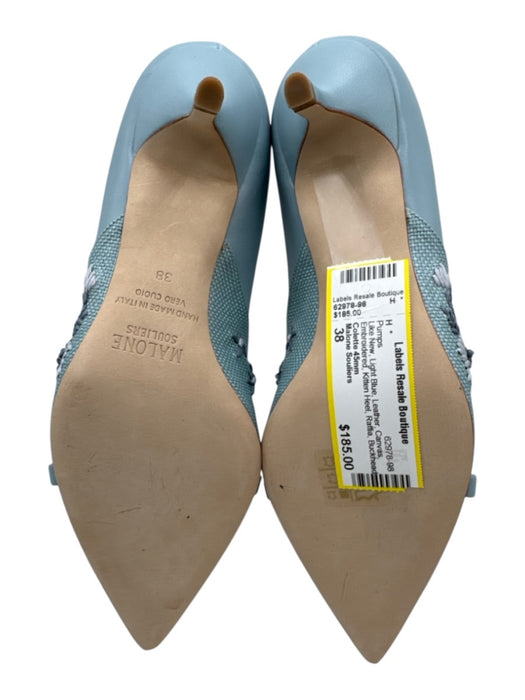 Malone Souliers Shoe Size 38 Light Blue Leather Canvas Embroidered Raffia Pumps Light Blue / 38
