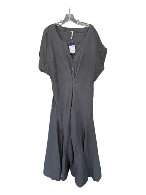 Free People Size XL Gray Cotton Short Sleeve Textured Maxi Dress Gray / XL