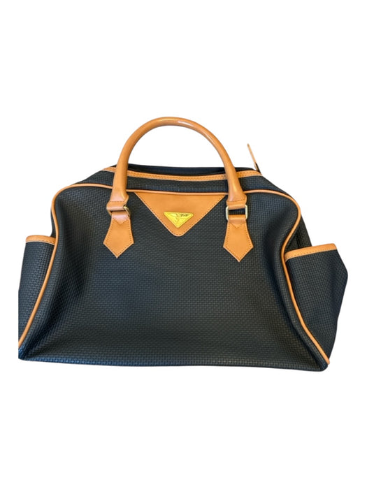 YSL Black & Brown Canvas & Leather Top Handles Zip Close Outer Pockets Bag Black & Brown / M